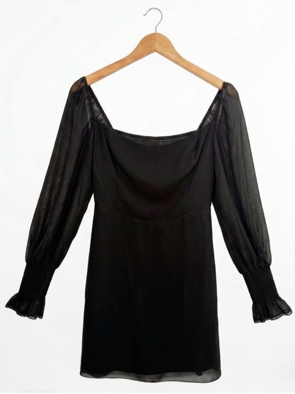 Aritzia Wilfred Emmylou Black Chiffon Squareneck Mini Dress